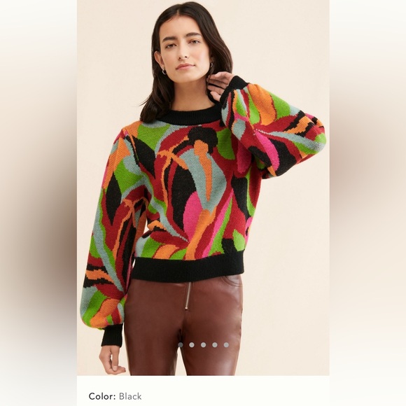Medium FARM Rio Anthropologie the dance multicolor knit sweater pullover balloon - Picture 1 of 15